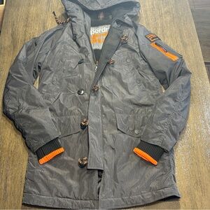 Super Dry The Parka Coat Men’s Size Small Grey Orange Hooded